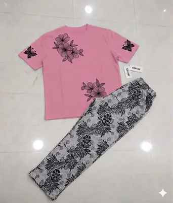 2 Pcs Women's Stitched Jersey Printed Night Suit thumbnail 2