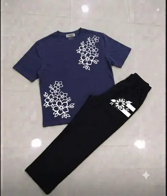 2 Pcs Women's Stitched Cotton Jersey Printed Night Suit thumbnail 3