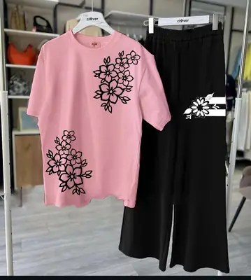 2 Pcs Women's Stitched Cotton Jersey Printed Night Suit thumbnail 4