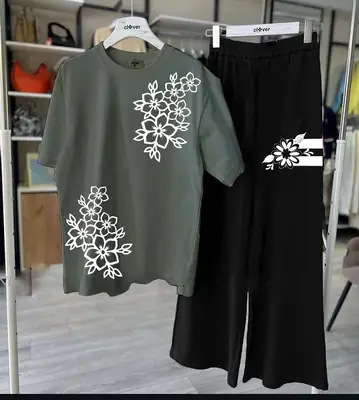 2 Pcs Women's Stitched Cotton Jersey Printed Night Suit thumbnail 4