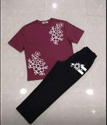 2 Pcs Women's Stitched Cotton Jersey Printed Night Suit thumbnail 3