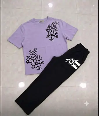 2 Pcs Women's Stitched Cotton Jersey Printed Night Suit thumbnail 3