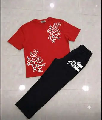 2 Pcs Women's Stitched Cotton Jersey Printed Night Suit thumbnail 3