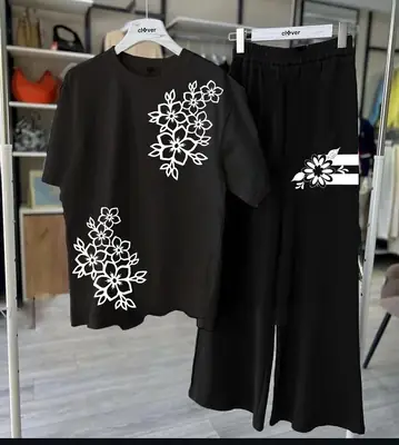 2 Pcs Women's Stitched Cotton Jersey Printed Night Suit thumbnail 4