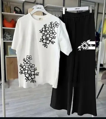 2 Pcs Women's Stitched Cotton Jersey Printed Night Suit thumbnail 4