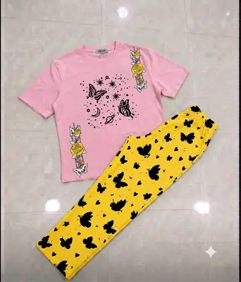 2 Pcs Women's Stitched Cotton Jersey Printed Night Suit thumbnail 3