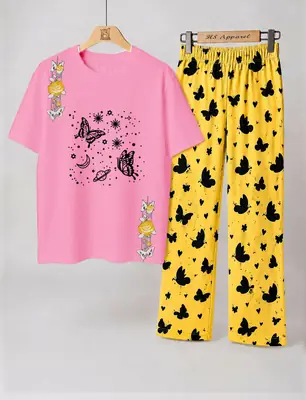 2 Pcs Women's Stitched Cotton Jersey Printed Night Suit thumbnail 4