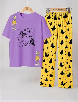 2 Pcs Women's Stitched Cotton Jersey Printed Night Suit