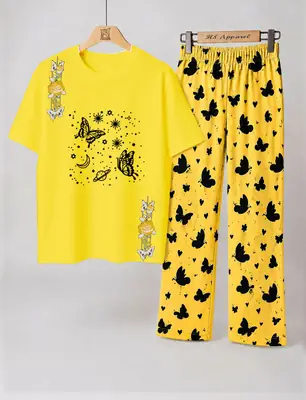 2 Pcs Women's Stitched Cotton Jersey Printed Night Suit thumbnail 4