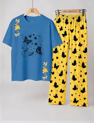 2 Pcs Women's Stitched Cotton Jersey Printed Night Suit thumbnail 4