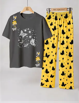 2 Pcs Women's Stitched Cotton Jersey Printed Night Suit thumbnail 4