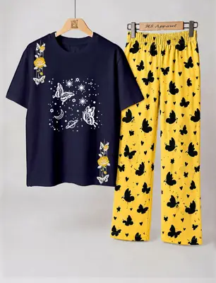 2 Pcs Women's Stitched Cotton Jersey Printed Night Suit