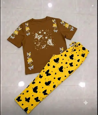 2 Pcs Women's Stitched Cotton Jersey Printed Night Suit thumbnail 3