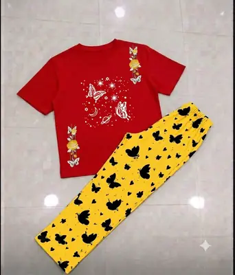 2 Pcs Women's Stitched Cotton Jersey Printed Night Suit thumbnail 3