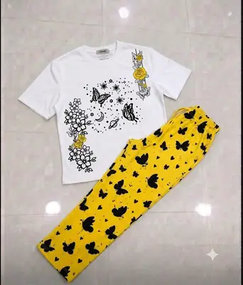 2 Pcs Women's Stitched Cotton Jersey Printed Night Suit thumbnail 3
