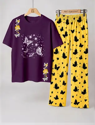 2 Pcs Women's Stitched Cotton Jersey Printed Night Suit