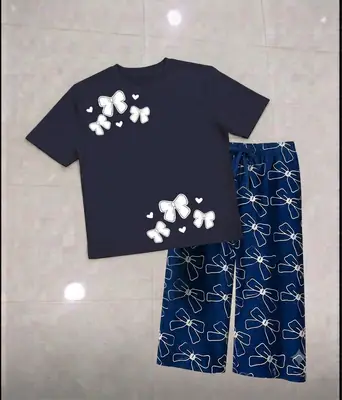 2 Pcs Women's Stitched Cotton Jersey Printed Night Suit thumbnail 3