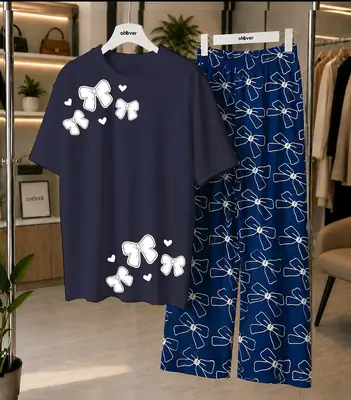 2 Pcs Women's Stitched Cotton Jersey Printed Night Suit thumbnail 4