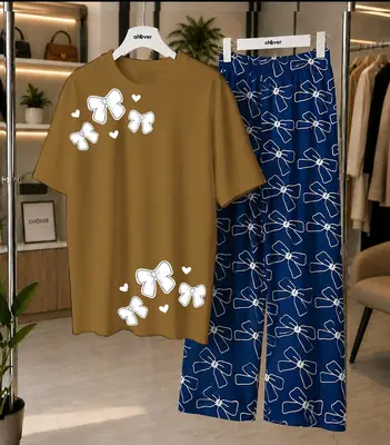 2 Pcs Women's Stitched Cotton Jersey Printed Night Suit thumbnail 4