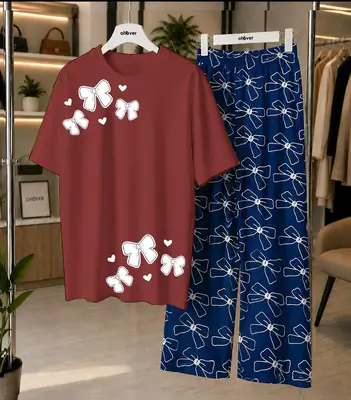 2 Pcs Women's Stitched Cotton Jersey Printed Night Suit thumbnail 4