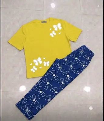 2 Pcs Women's Stitched Cotton Jersey Printed Night Suit thumbnail 3