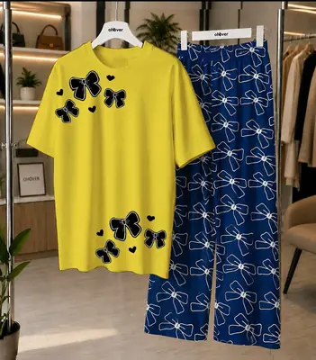 2 Pcs Women's Stitched Cotton Jersey Printed Night Suit thumbnail 4