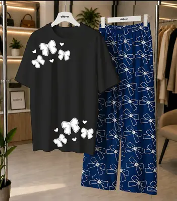 2 Pcs Women's Stitched Cotton Jersey Printed Night Suit thumbnail 4