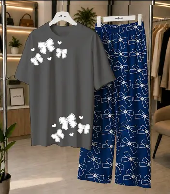 2 Pcs Women's Stitched Cotton Jersey Printed Night Suit thumbnail 4