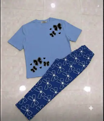 2 Pcs Women's Stitched Cotton Jersey Printed Night Suit thumbnail 3