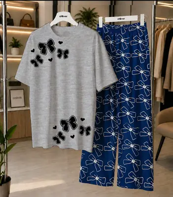 2 Pcs Women's Stitched Cotton Jersey Printed Night Suit thumbnail 4