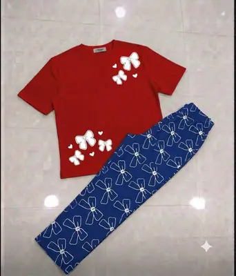 2 Pcs Women's Stitched Cotton Jersey Printed Night Suit thumbnail 3