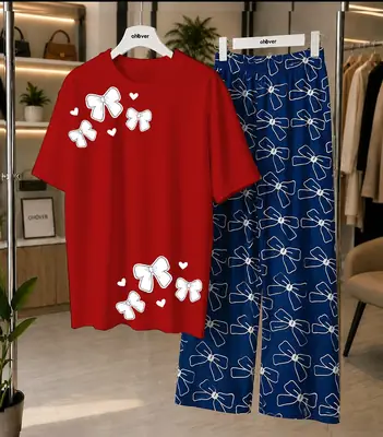 2 Pcs Women's Stitched Cotton Jersey Printed Night Suit thumbnail 4
