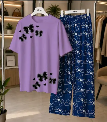 2 Pcs Women's Stitched Cotton Jersey Printed Night Suit thumbnail 4