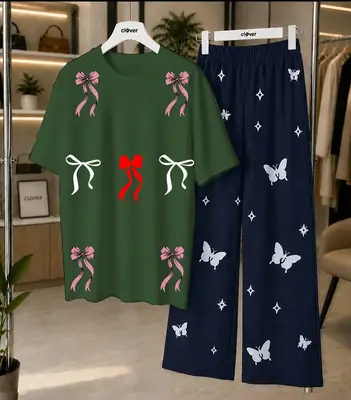 2 Pcs Women's Stitched Cotton Jersey Printed Night Suit thumbnail 4
