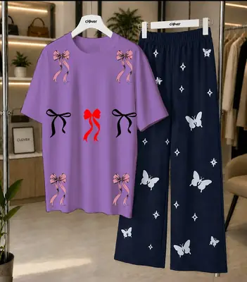 2 Pcs Women's Stitched Cotton Jersey Printed Night Suit thumbnail 4