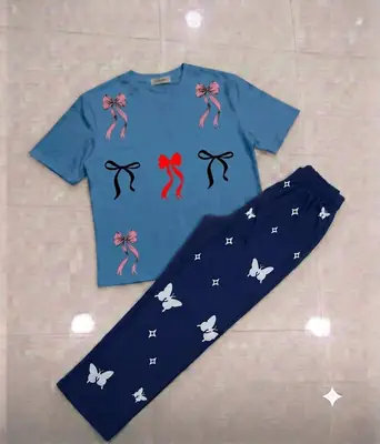 2 Pcs Women's Stitched Cotton Jersey Printed Night Suit thumbnail 3