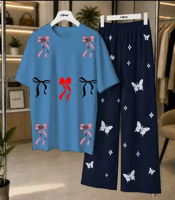 2 Pcs Women's Stitched Cotton Jersey Printed Night Suit thumbnail 4