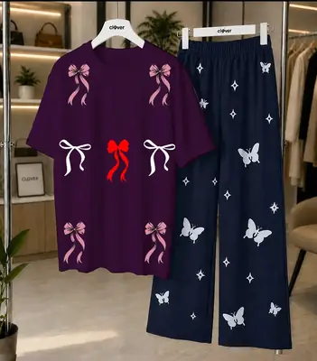 2 Pcs Women's Stitched Cotton Jersey Printed Night Suit thumbnail 4