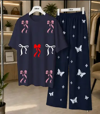 2 Pcs Women's Stitched Cotton Jersey Printed Night Suit thumbnail 4