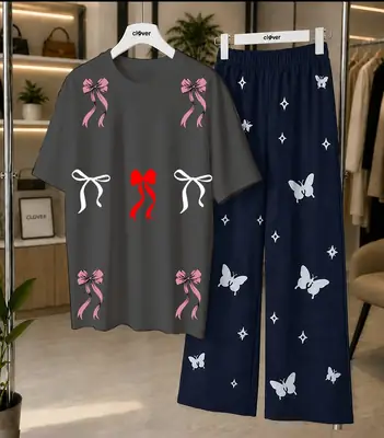 2 Pcs Women's Stitched Cotton Jersey Printed Night Suit thumbnail 4