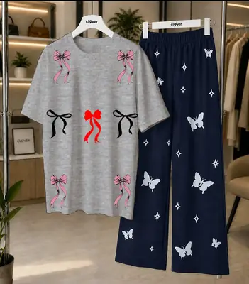 2 Pcs Women's Stitched Cotton Jersey Printed Night Suit thumbnail 4