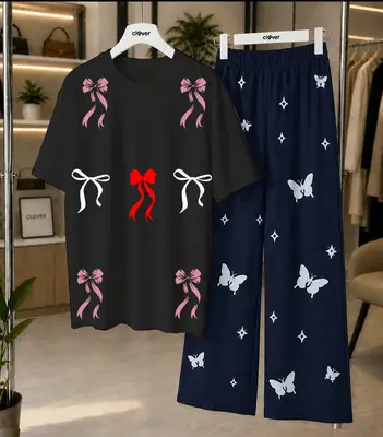 2 Pcs Women's Stitched Cotton Jersey Printed Night Suit thumbnail 4