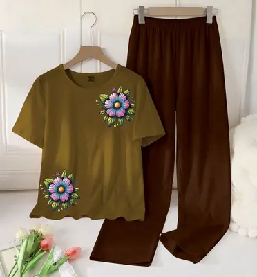 2 Pcs Women's Stitched Cotton Jersey Printed Night Suit thumbnail 4