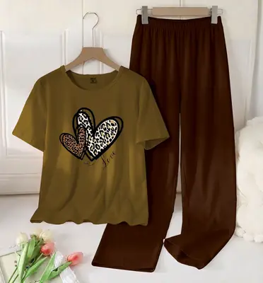 2 Pcs Women's Stitched Cotton Jersey Printed Night Suit thumbnail 4