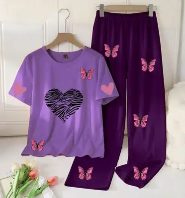 2 Pcs Women's Stitched Cotton Jersey Printed Night Suit thumbnail 4