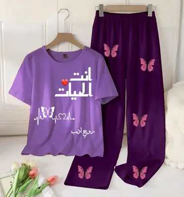 2 Pcs Women's Stitched Cotton Jersey Printed Night Suit thumbnail 4