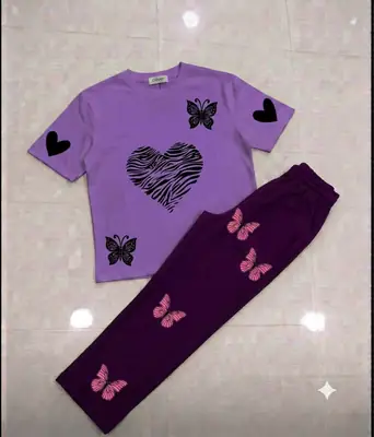 2 Pcs Women's Stitched Cotton Jersey Printed Night Suit thumbnail 3