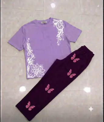 2 Pcs Women's Stitched Cotton Jersey Printed Night Suit thumbnail 3