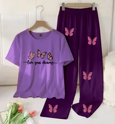 2 Pcs Women's Stitched Cotton Jersey Printed Night Suit thumbnail 4