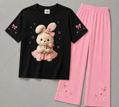 2 Pcs Women's Stitched Cotton Jersey Printed Night Suit thumbnail 5